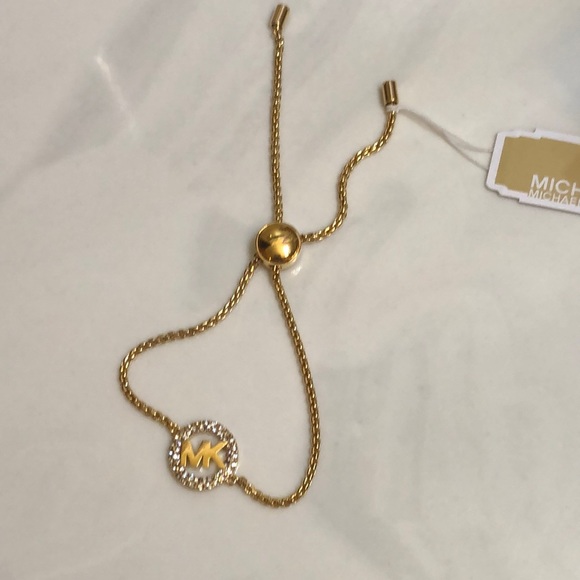 Michael Kors Gold Tone Slider Bracelet Open Frame Circle & MK Logo Crystal NWT - Picture 10 of 16